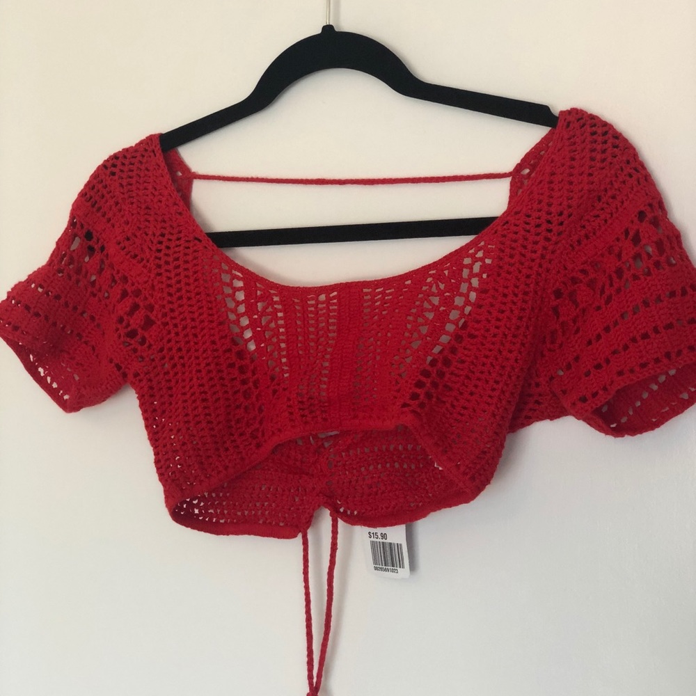Swimwear cover up red crochet top